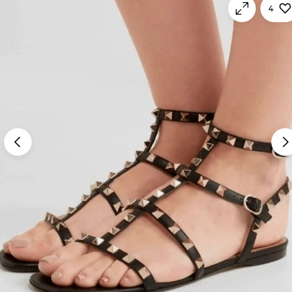 Valentino Garavani Rockstud Ankle Strap Gladiator Leather Sandals Size 38